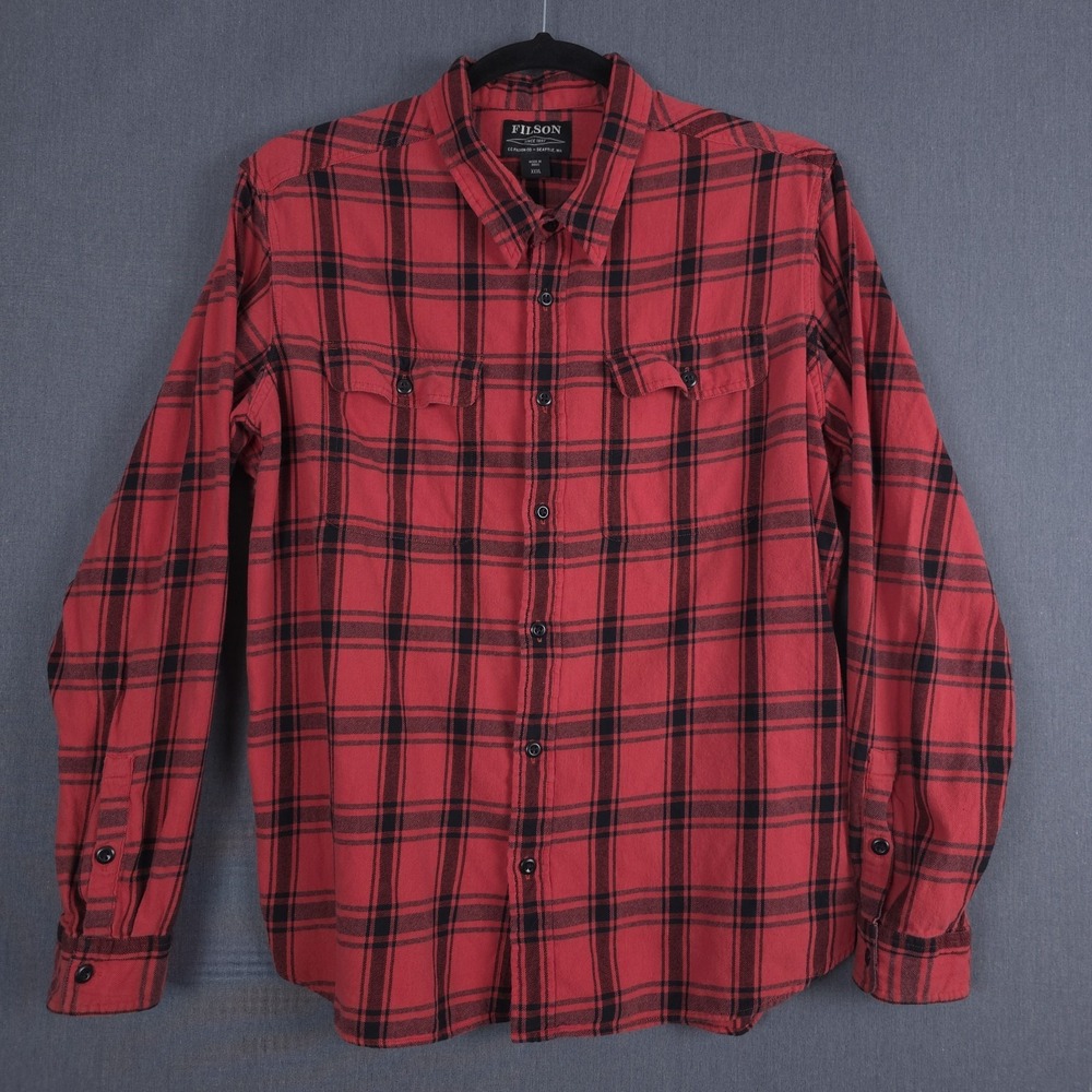 Filson Scout Flannel Shirt Men XXXL Red Black Long Sleeve Button Up Workwear 3XL